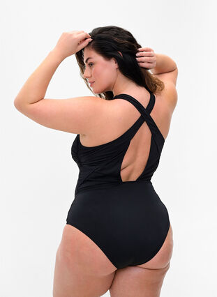 Baddräkt med korsad rygg, Black, Model image number 1