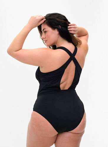 Baddräkt med korsad rygg, Black, Model image number 1