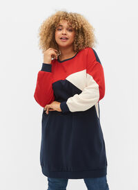 Lång sweatshirt med blockfärger, Navy Color Block, Model