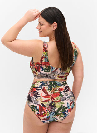 Bikinitrosa med hög midja och mönster, Palm Print, Model image number 1