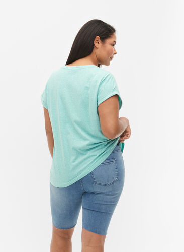 Melerad t-shirt med korta ärmar, Turquoise Mél, Model image number 1