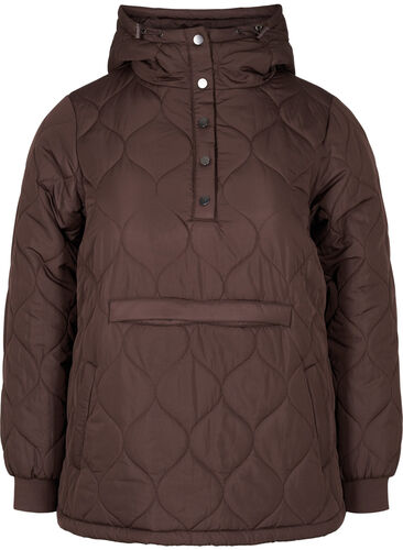 Quiltad anorak med huva, Black Coffee, Packshot image number 0