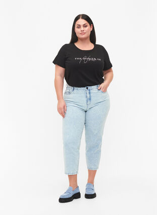 Kortärmad t-shirt i bomull med resårkant, Black W. Now, Model image number 2