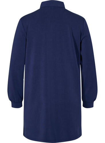 Tunika i sweatshirtmaterial med hög krage och dragkedja, Medieval Blue, Packshot image number 1