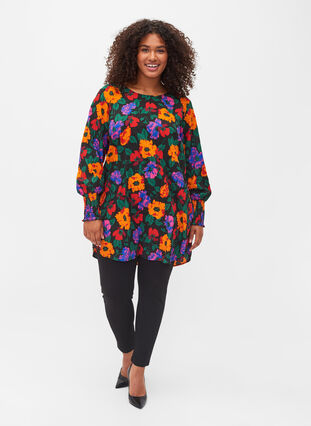 Blommig tunika med smock, Multi Flower AOP, Model image number 2