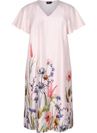 Midiklänning med blommönster och korta ärmar