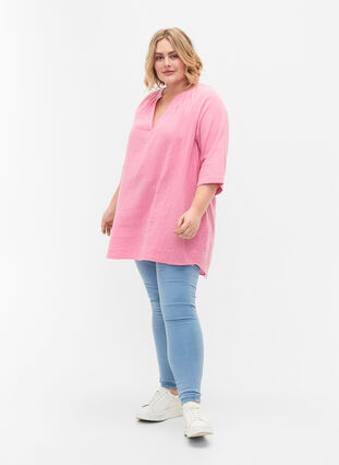 Bomullstunika med 3/4-ärmar, Rosebloom, Model image number 2
