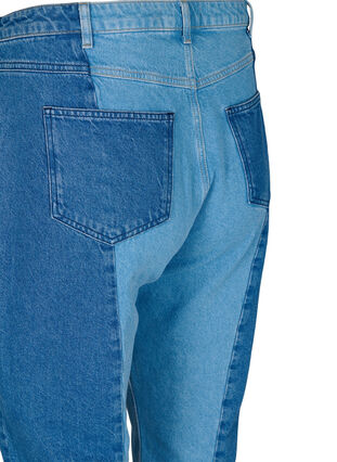 Croppade Vera jeans med colour block, Blue denim, Packshot image number 3