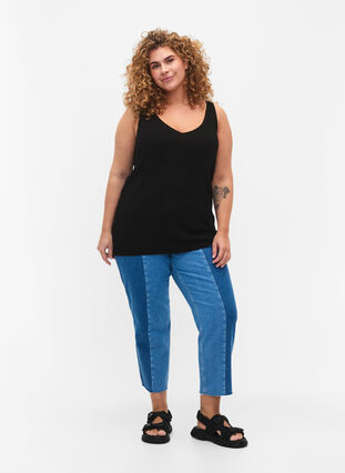 Stickad topp med v-ringning, Black, Model image number 2