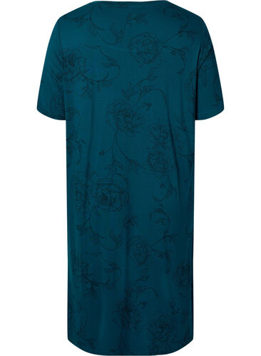 Tryckt nattlinne i viskos, Deep Teal Flower, Packshot image number 1