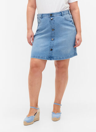 Denimkjol med a-linjeformad passform, Light blue denim, Model image number 2
