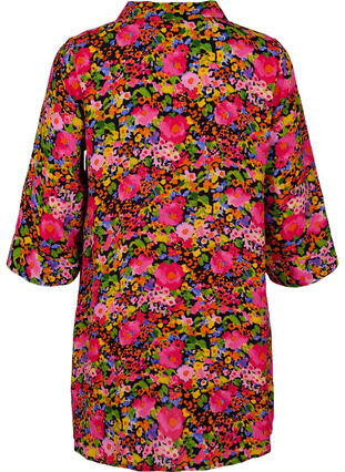 Blommig viskostunika med 3/4-ärmar, Neon Flower Print, Packshot image number 1