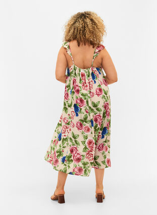 Blommig midiklänning med volanger, Bright Flower , Model image number 1