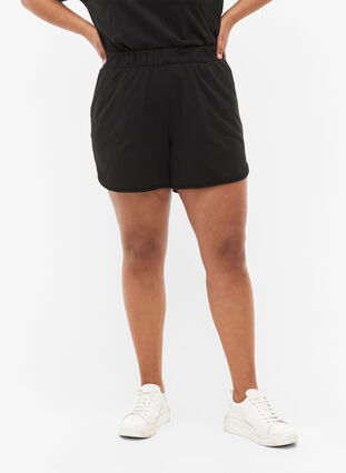 Enfärgade sweatshirtshorts med fickor, Black, Model image number 2