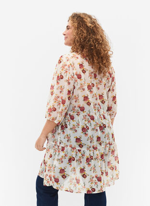 FLASH - Tryckt tunika med 3/4-ärmar, Off White Flower, Model image number 1