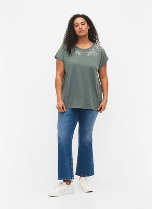 T-shirt i bomull med tryck, Balsam Green Leaf, Model image number 2