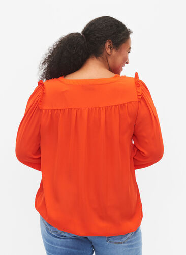 Långärmad blus med fransdetaljer, Orange.com, Model image number 1
