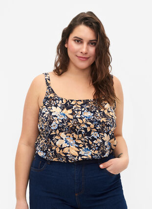 FLASH - Topp med tryck, Brown Blue Flower, Model image number 0