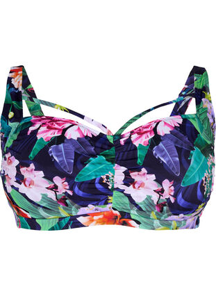 Bikini-bh med drapering och band över bysten, Flower Print, Packshot image number 0
