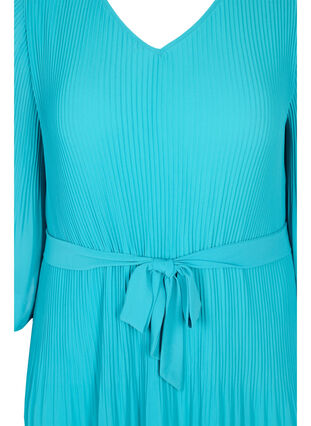 Plisserad klänning med 3/4-ärmar, Turquoise, Packshot image number 2