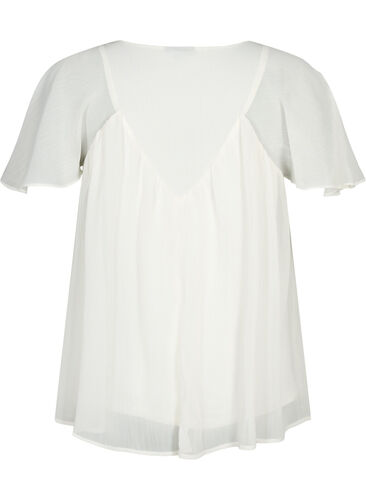Enfärgad blus med fladdermusärmar och V-ringad hals, Warm Off-white, Packshot image number 1