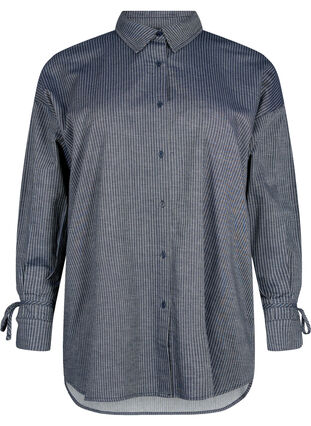 Skjorta med knytning på ärmen, Navy Stripe, Packshot image number 0
