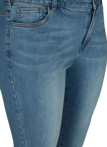 Croppade Amy jeans med hög midja och rosett, Blue denim, Packshot image number 2