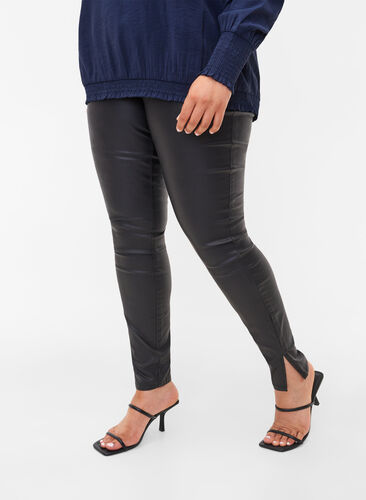 Coated leggings med slits, Black, Model image number 0