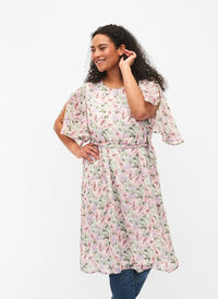 Blommig klänning med knytband, Flower AOP, Model