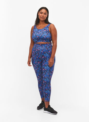 Ankellånga träningstights med tryck, Blue Leaf AOP, Model image number 2