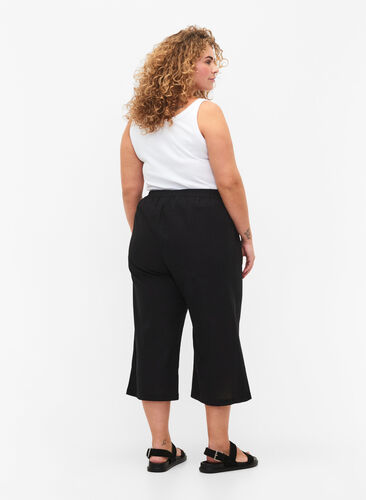 Croppade byxor i bomullsmix med linne, Black, Model image number 1