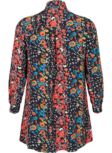 Lång blommig skjorta i viskos, Black Flower, Packshot image number 1