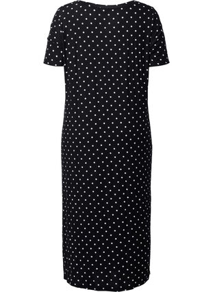Midiklänning i viskos med korta ärmar, Black Dot, Packshot image number 1