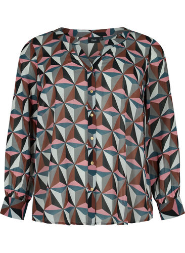 Skjorta med v-ringning och mönster, Graphic Pink, Packshot image number 0