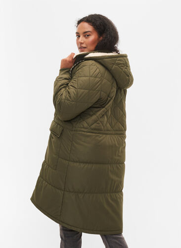 Quiltat jacka med huva och justerbar midja, Forest Night, Model image number 1
