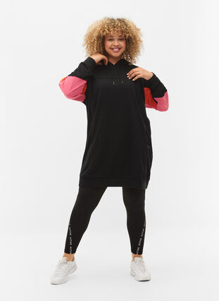 Sweatshirtklänning med colorblock och fickor, Black, Model image number 2