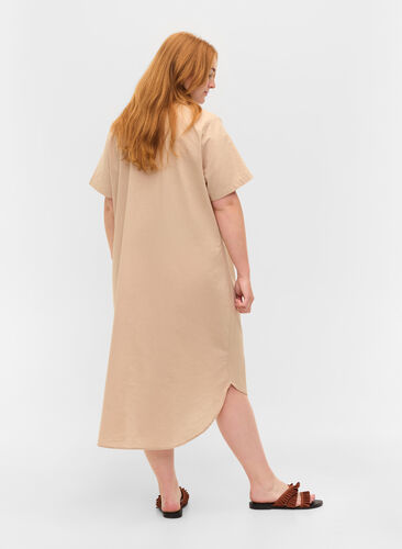 Lång bomullsskjorta med korta ärmar, Humus, Model image number 1