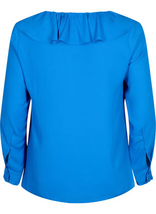 Långärmad blus med volang, Strong Blue, Packshot image number 1