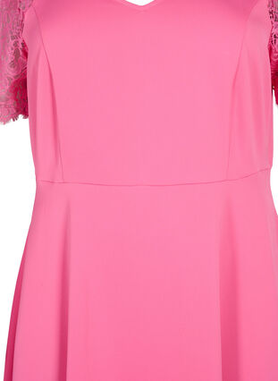 Midiklänning med korta spetsärmar, Shocking Pink, Packshot image number 2