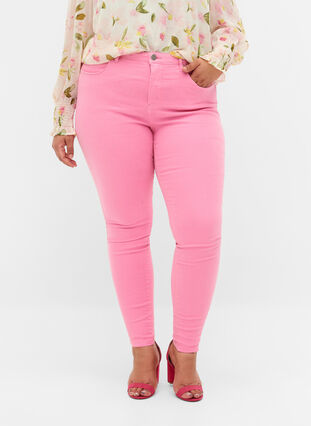 Högmidjade Amy jeans med super slim passform, Rosebloom, Model image number 1