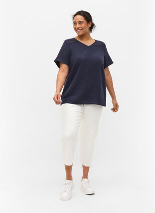 Croppade jeans med råa kanter och hög midja, White, Model image number 3