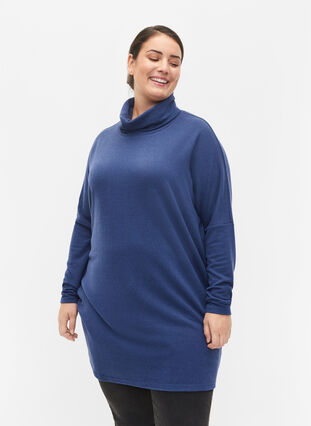 Tunika med långa ärmar och hög krage, Deep Cobalt Mel., Model image number 0