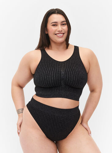 Glittriga g-string med normalhög midja, Black w. Lurex, Model image number 0