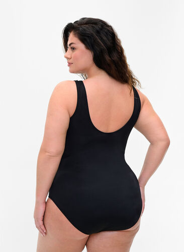 Vadderad baddräkt med mesh, Black, Model image number 1