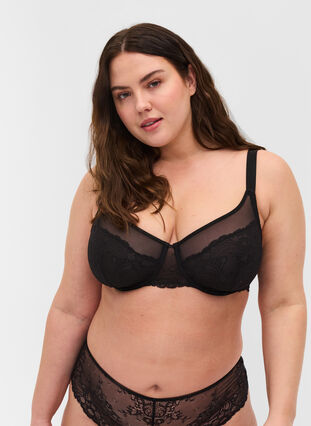 Spets-bh med mesh, Black, Model image number 0