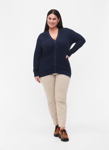 Mönstrad kofta i bomull, Navy Blazer, Model image number 2