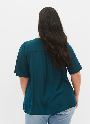 Kortärmad skjorta med prickig mönster, Deep Teal, Model image number 1