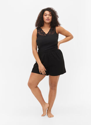 Löst sittande pyjamasshorts i bomullsmix, Black, Model image number 3
