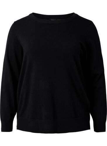 Stickad blus i viskos med ryggdetalj, Black, Packshot image number 0