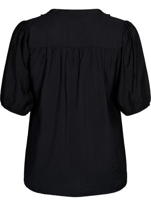 Blus i viskos med puffärm och volanger, Black, Packshot image number 1